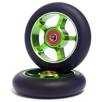 Zamjena kotača za skuter 2 komada 100 mm s ležajevima Aluminij otporan na habanje poliuretanske dogovor za skuter Pribor za skutere, zelena boja