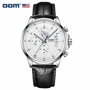 DOM 8623 Gospodo kvarcni sat od nehrđajućeg crna koža, moderan Elegantan poslovni pokazivač datuma, užaren ručni sat za muškarce Watche