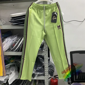 2023ss Hlače AWGE Needles Za muškarce i žene, sportske hlače s izvezenim leptir bolje kvalitete, smeđe-zelene hlače na pruge