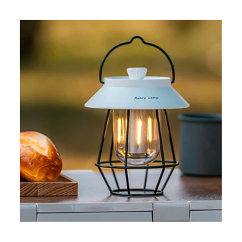 Prijenosna svjetiljka za kampiranje u retro stilu, punjiva ručna svjetiljka s metalnom ručkom, starinski lampa, rotirajući šator na otvorenom, svjetlo-bijela