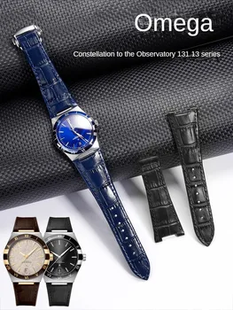 Remen za sat od prave kože, pogodan za serije O-mega Constellation Perfect Observatory 131,13, plavi remen od kože kravlja koža s зазубринами
