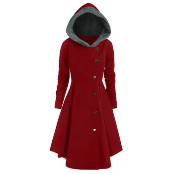 Ženski kaput srednje dužine, slobodno kaput s kapuljačom i dugih rukava, blagi topli kardigan, ženska mornarska jesenski zimska jakna ropa de mujer