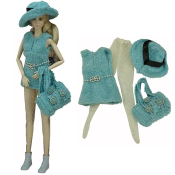 NK 1 Komplet Lutaka Lijep Dnevnik Skup: Moderan šešir + plava haljina + bijele čarape i hlače + lijepa torba Za Pribor za Barbie lutke