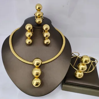 Ženski komplet nakita iz afričkih perli s pozlaćenim 18 karata, ogrlica i naušnice s браслетом i prstenom za zurke u povodu zaruka u Dubaiju