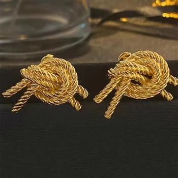 Zlatne naušnice sa веревочным čvor za žene i muškarce fancy Elegantne Korejski минималистичные naušnice sa zlatnim vršnjacima, nakit