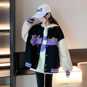 Jesenski baseball jakna za djevojčice-mlade, funky Dječja odjeća s dugim rukavima u korejskom stilu, dječje odjeće, bejzbol kaput s буквенным po cijeloj površini za djevojčice