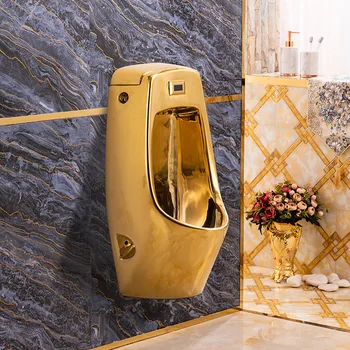 Zlatni Čašu Za Urin Ugrađen Indukcijski Zid Keramički Premaz Raskošan Zlatni Pisoar Za Kupaonicu U Europskom Stilu Muški Pisoar