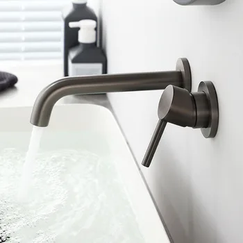 Siva miješalica za umivaonik u kupaonici, prikladniji mesinga Zidna slavina za toplu i hladnu vodu, slavina za sudoper s jednom ručkom, Mat zlatni / Pozlaćena / Bijela / Krom