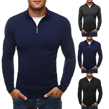 Šik muški однотонный pletene džemper s rol-bar i dugi rukav na munje, gornja bluza