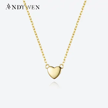 ANDYWEN Srebro 925 Sterling, Zlato, Malo Jednostavna ogrlica sa privjesak u obliku srca, Lanac, ogrlice, Vjenčanje Ženski nakit 2023 godine, Fin nakit
