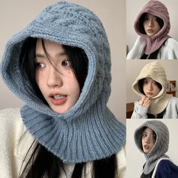 Monotono вязаная balaclava, утолщенная topla kapa za zaštitu ušiju, zimski mekani vuneni pulover, ženska kapa