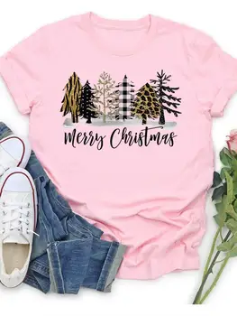 Slatka božić odjeću u stilu kockastim drvca, funky t-shirt, ženska odjeća, božić ženske majice s grafičkim po cijeloj površini