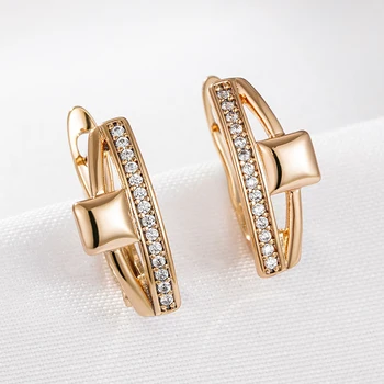 Wbmqda Novi Modni dizajn Nepravilne Geometrijske Naušnice-prsten s kubični cirkon za žene od ružičastog zlata 585 uzorka, dar za svadbene zurke, fin nakit