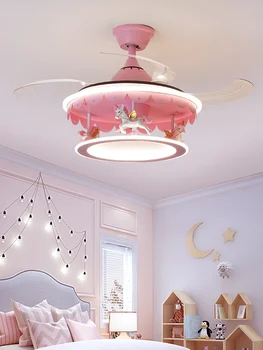 Pink Trojanski Dječja Soba Ventilator Lampa Djevojka Princeza Spavaća Soba Stropni Ventilatori Svjetiljke Kreativni Crtani Lampe Punog Spektra